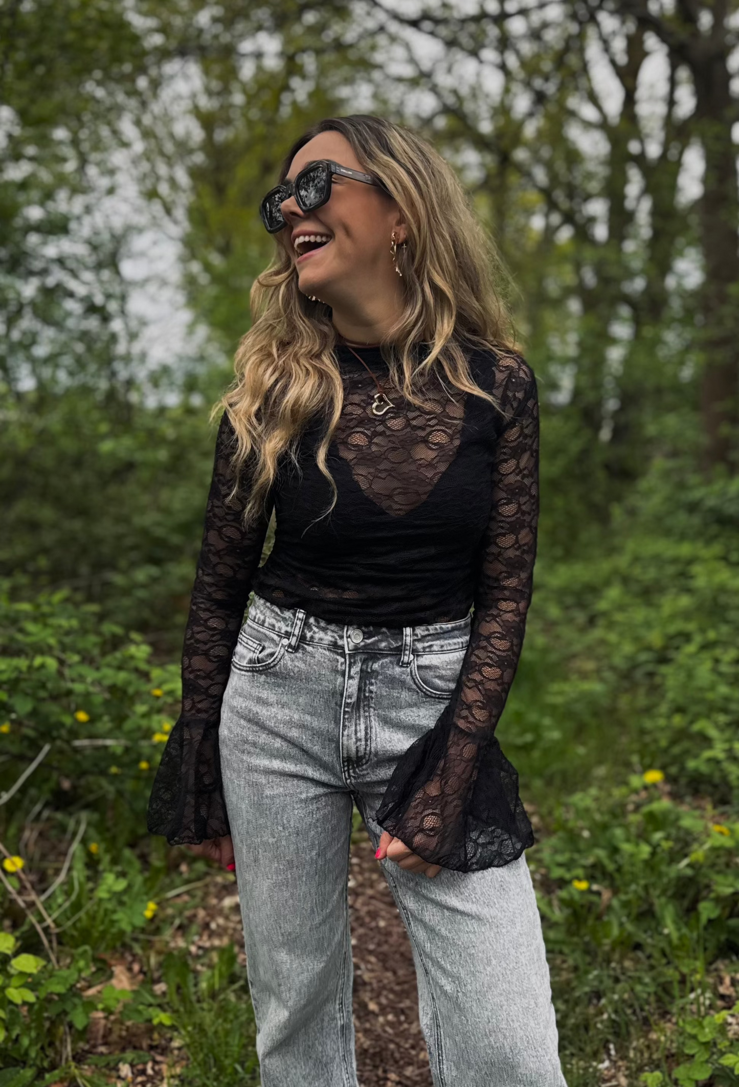 Kanten flare top lange mouwen