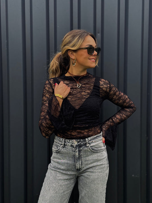 Kanten flare top lange mouwen